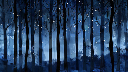 Navy Blue Enchanted Woods Abstract Background