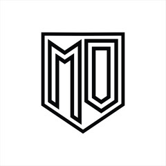 MO Letter Logo monogram shield geometric line inside shield isolated style design