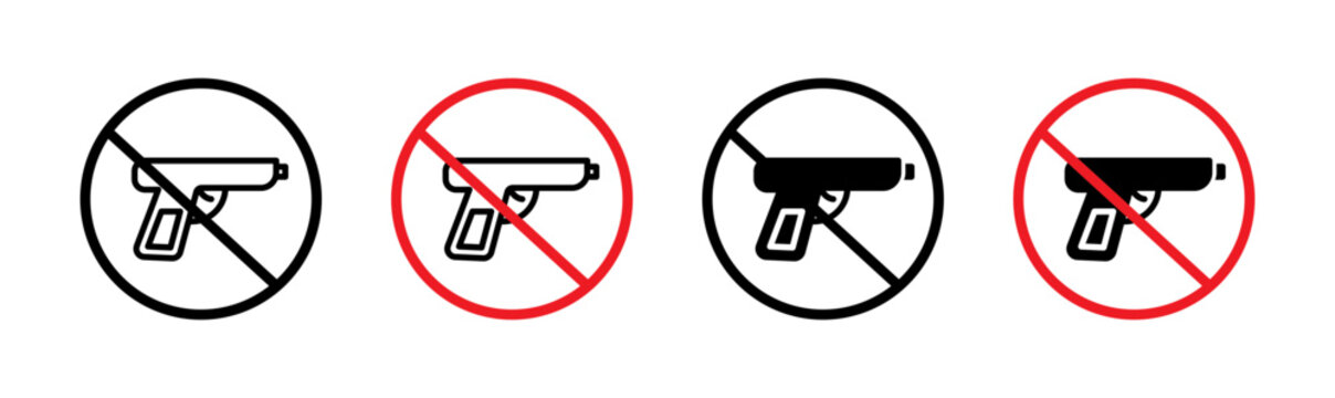 No Gun Line Icon Set. Prohibition Safety Control Symbol in Black and Blue Color.