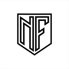 NF Letter Logo monogram shield geometric line inside shield isolated style design