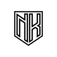 NK Letter Logo monogram shield geometric line inside shield isolated style design