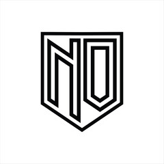 NO Letter Logo monogram shield geometric line inside shield isolated style design