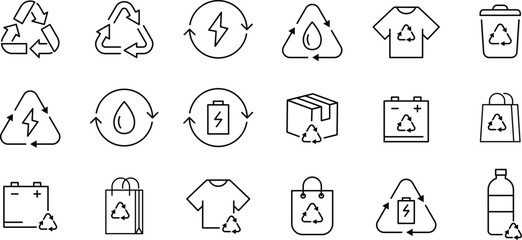 リサイクルに関する線画アイコンセット