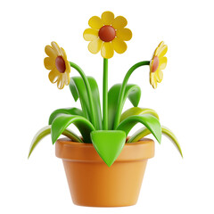 Garden Flower Pot with Colorful Blooms 3D Icon Illustration