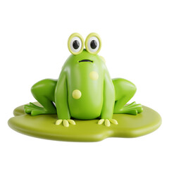 Cute Frog in Spring Pond 3D Icon Illustration