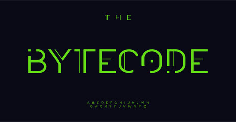 Cyberpunk technological font, techno futuristic letters for tech neo-futuristic logo, cutting-edge headline, digital typography, HUD, cybernetic UI. Vector illustration.