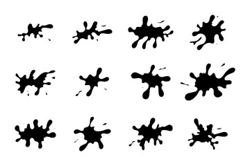Ink blots and drips vector set isolated on white background Black dripping oil stain liquid drips