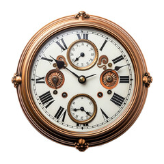 Vintage wall clock on transparent background, Png format.