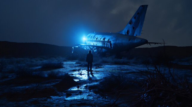 Avión abandonado en la noche