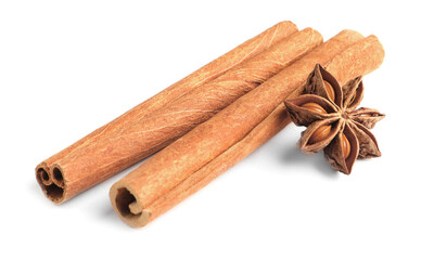 Cinnamon sticks and anise star isolated on white