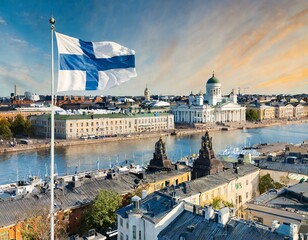 Finnish flag in the sky, independance day on december 6th, scandinavian