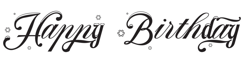 HAPPY BIRTHDAY black brush calligraphy banner on white background