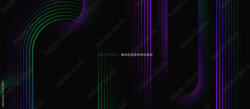 Poster abstract background with purple and green glowing geometric curve lines. modern minimal trendy shiny