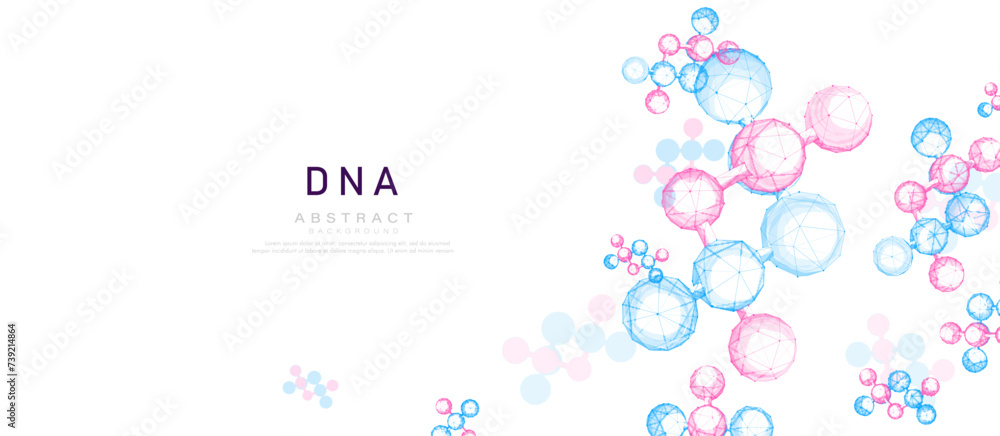Aufkleber low polygonal wireframe with molecule or atom background. abstract molecule structure banner. vector