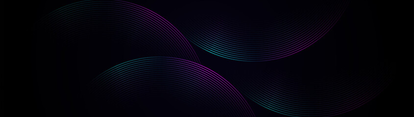 Abstract background with blue and purple glowing geometric circle lines. Modern minimal trendy shiny purple lines pattern. Vector illustration