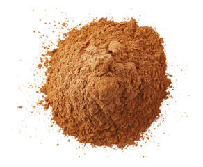 Pile of dry aromatic cinnamon powder isolated on white, top view