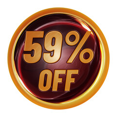 59% off isolated on transparent background in 3d rendering for discount, promotion, offer and sale concept