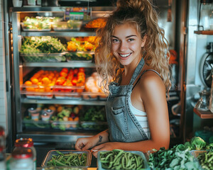 Obraz premium Chic young elegance, relishing nutritious food, stylish simplicity, wellness-focused.