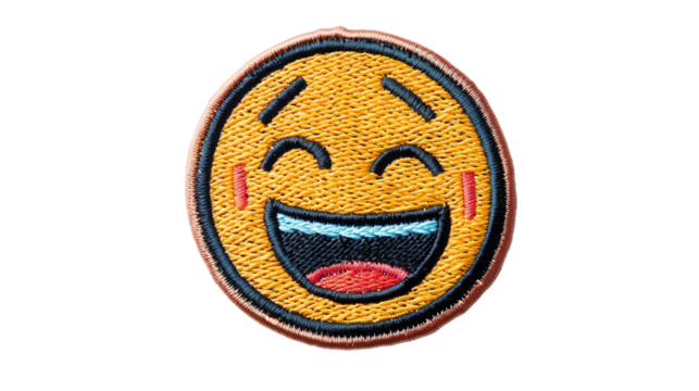 yellow smile Emoticon symbol embroidered badge isolated on transparent background