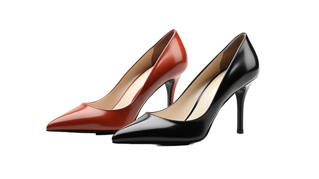 women's classic leather heels on transparent background, Png format.