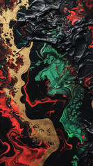 a captivating fluid art piece symbolizing the interconnectedness of the African diaspora. Red, black, and green - powerful colors of Pan-Africanism. Black history month concept.