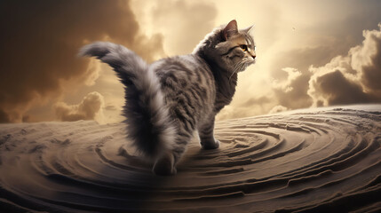 A cat chasing its tail.