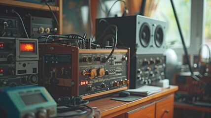 Vintage radio communication equipment on a desk