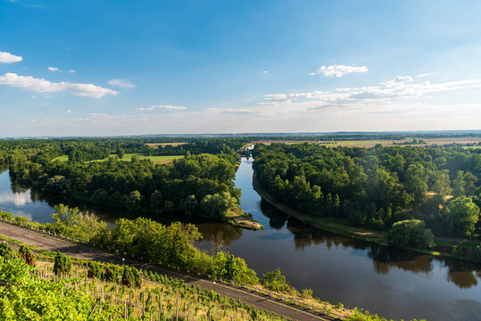 Junction of Labe river and Vranansko-horicka plavebni kanal chanel near Melnik city in Czech republic