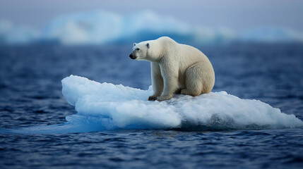 Polar bear on small ice floe. Generative Ai.