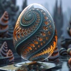 Easter egg in digital fractal art. Computer generated graphics.
