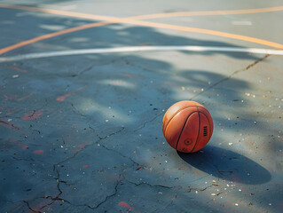 closeup basketball on the court