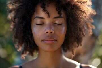 Tranquil Afro Woman Sunlight Portrait