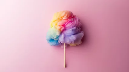 Foto op Canvas rainbow cotton candy isolated on pastel background.  © ALL YOU NEED studio