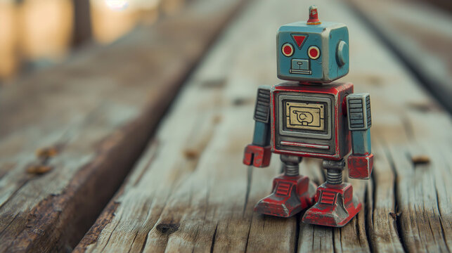 Vintage style robot toy. Generative Ai.