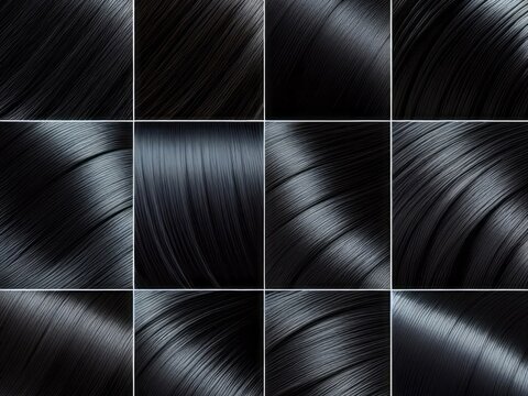 Set of black straight hair texture
