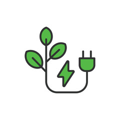 Green energy leaves icon in line design, green. Green, energy, leaves, solar, renewable, power, environment isolated on white background vector. Green energy leaves editable stroke icon.