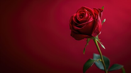 A single red rose against a deep red background
