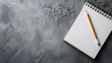 A blank notepad with a pencil on a textured grey surface
