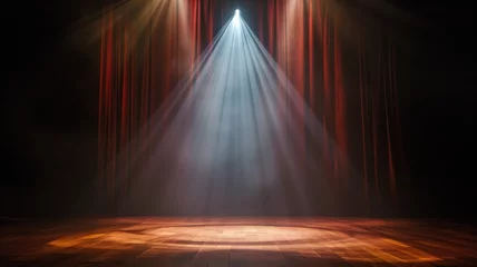 Tuinposter Empty theater stage with red curtains and spotlight © Artyom