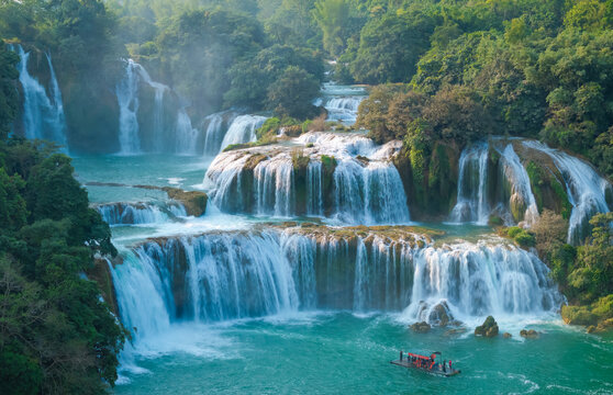 Aerial view of Ban Gioc Detian waterfall Vietnam China border