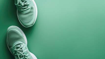 Mint green sneakers on a matching background