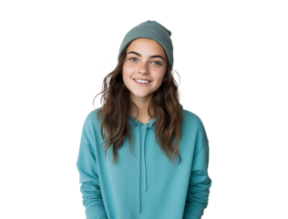 isolated png portrait of smiling young woman in casual attire