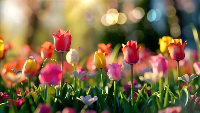 tulips flower in spring season video looping background  for live wallpaper 4k
