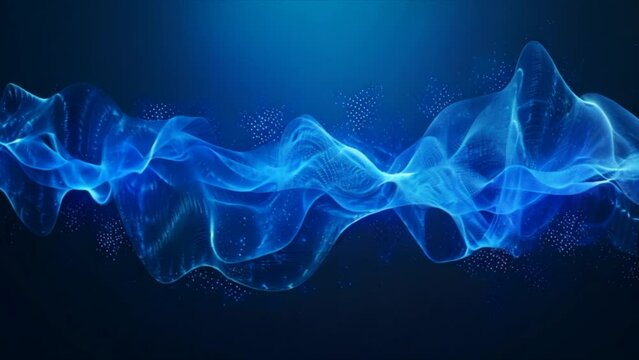 Abstract blue motion background with flowing particles. Sound visualization