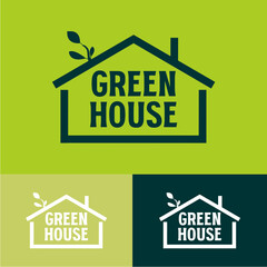 Simple fresh leaf and house for eco green home, cafe farm plant cultivation logo design etc