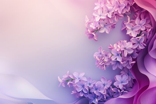 Beautiful lilac flowers on a purple background with place for text. Abstract background awareness days in May in cream and lilac. 