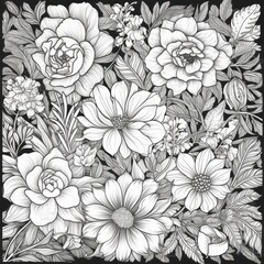Floral sketch colouring page. Flower sketch.