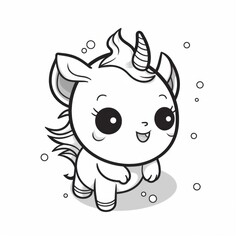 cute baby unicorn with flower on white background