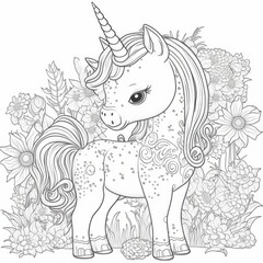 Cartoon Unicorn and set of cute design elements