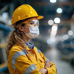 Female occupational health and safety officer inside factory doing inspection
